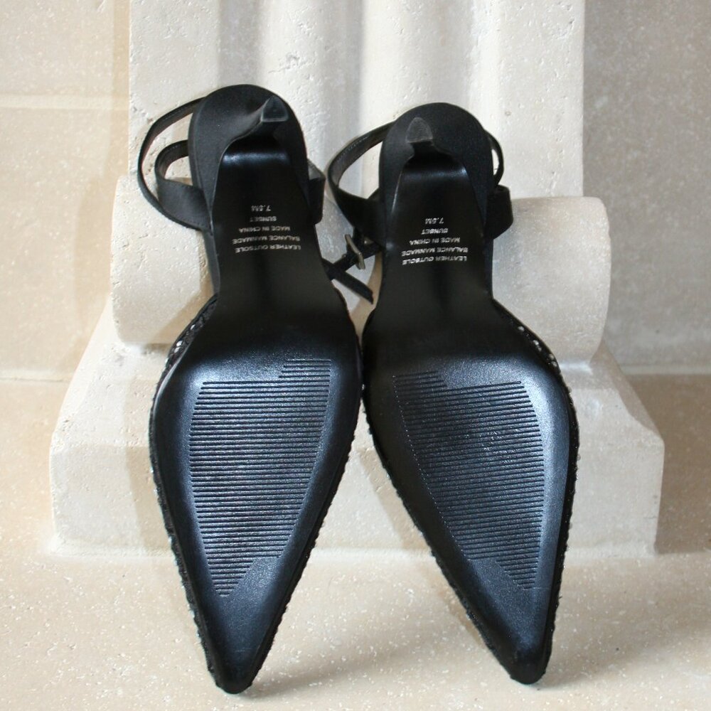 Alfani Black Satin Lined Pump Heel with rhinestones Size 7 1/2 Med. - Picture 4 of 9